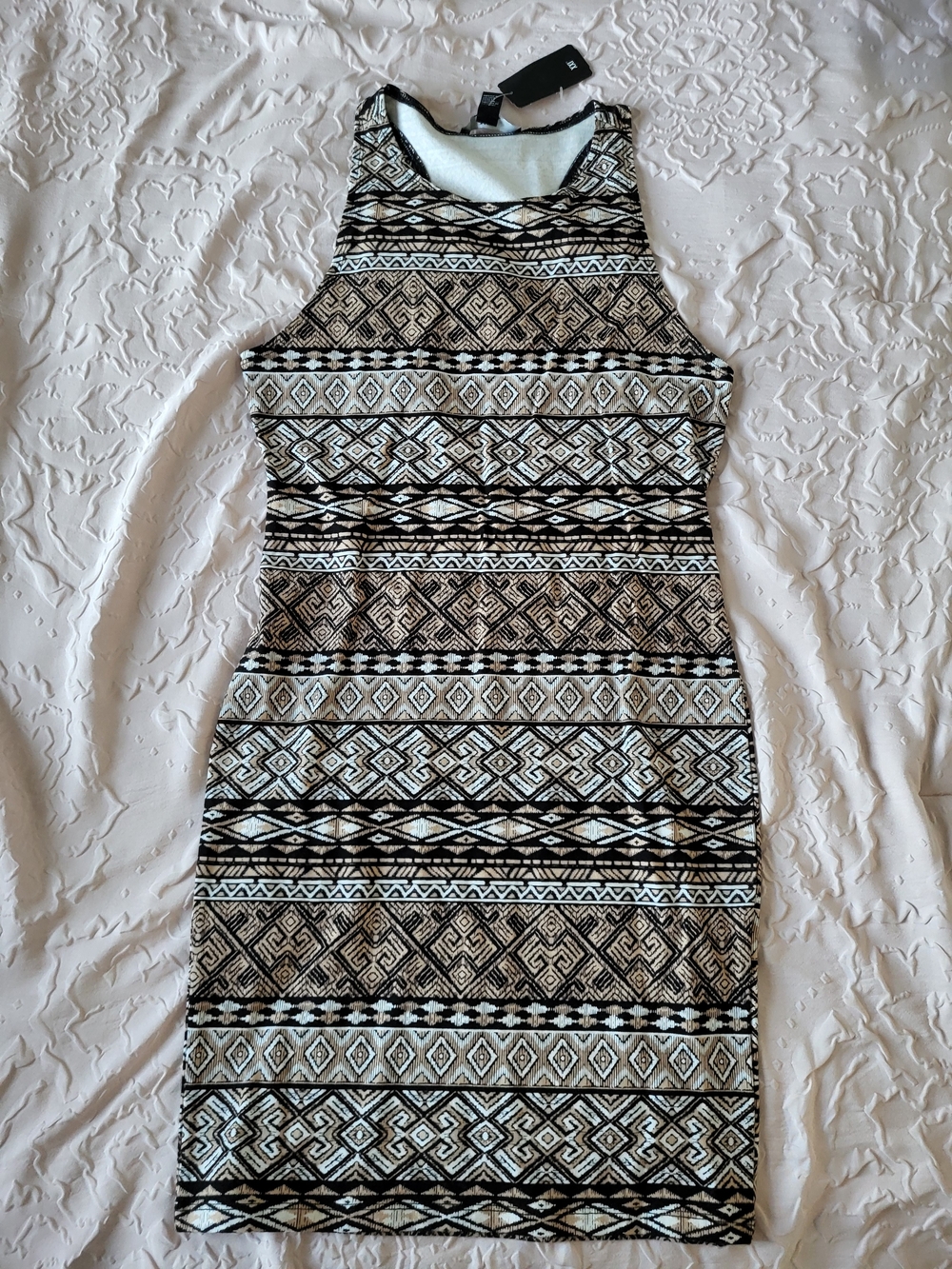 Forever 21 Black & Cream Geo-Print Sleeveless Tank Bodycon Mini Dress